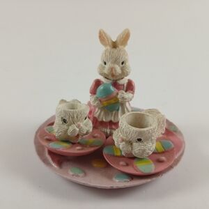 Hermitage Pottery 7 pc Mini Tea set Bunnies Rabbits Easter‎ 1997 Original Box